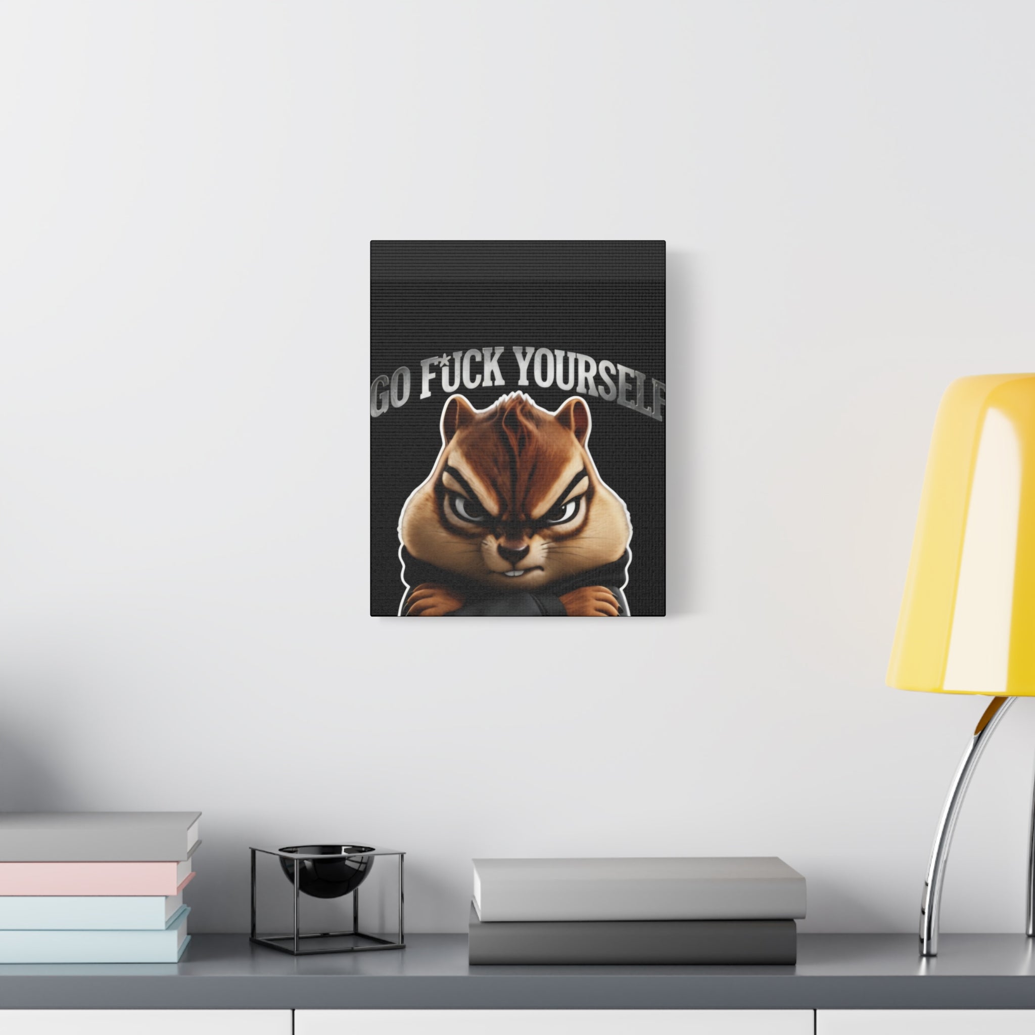 Edgy Chipmunk Canvas Print – "Go Fuck Yourself" Statement Wall Art
