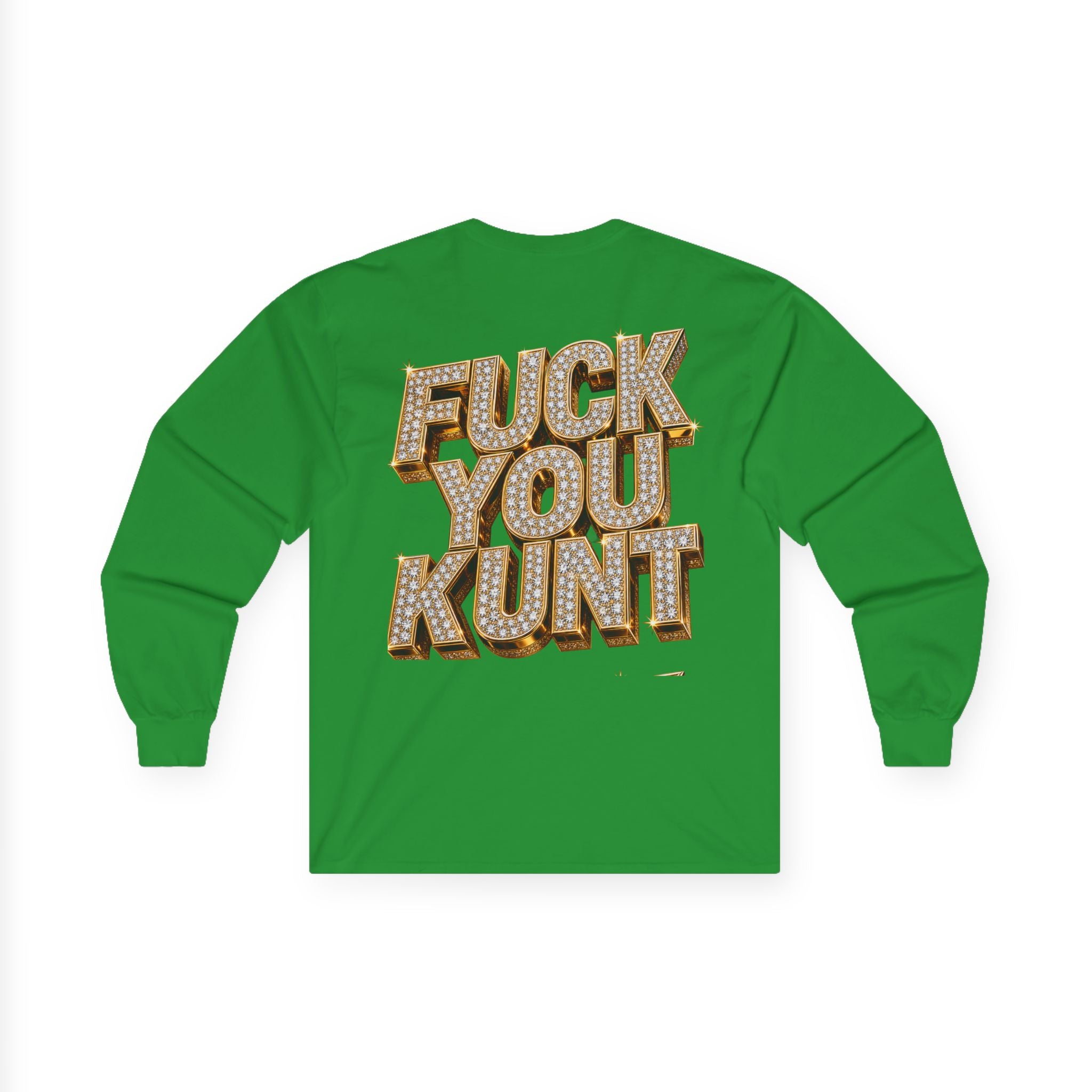 Long Sleeve Tee — Bold ‘DGAF’ Cat Graphic & Gold 3D Profanity Back