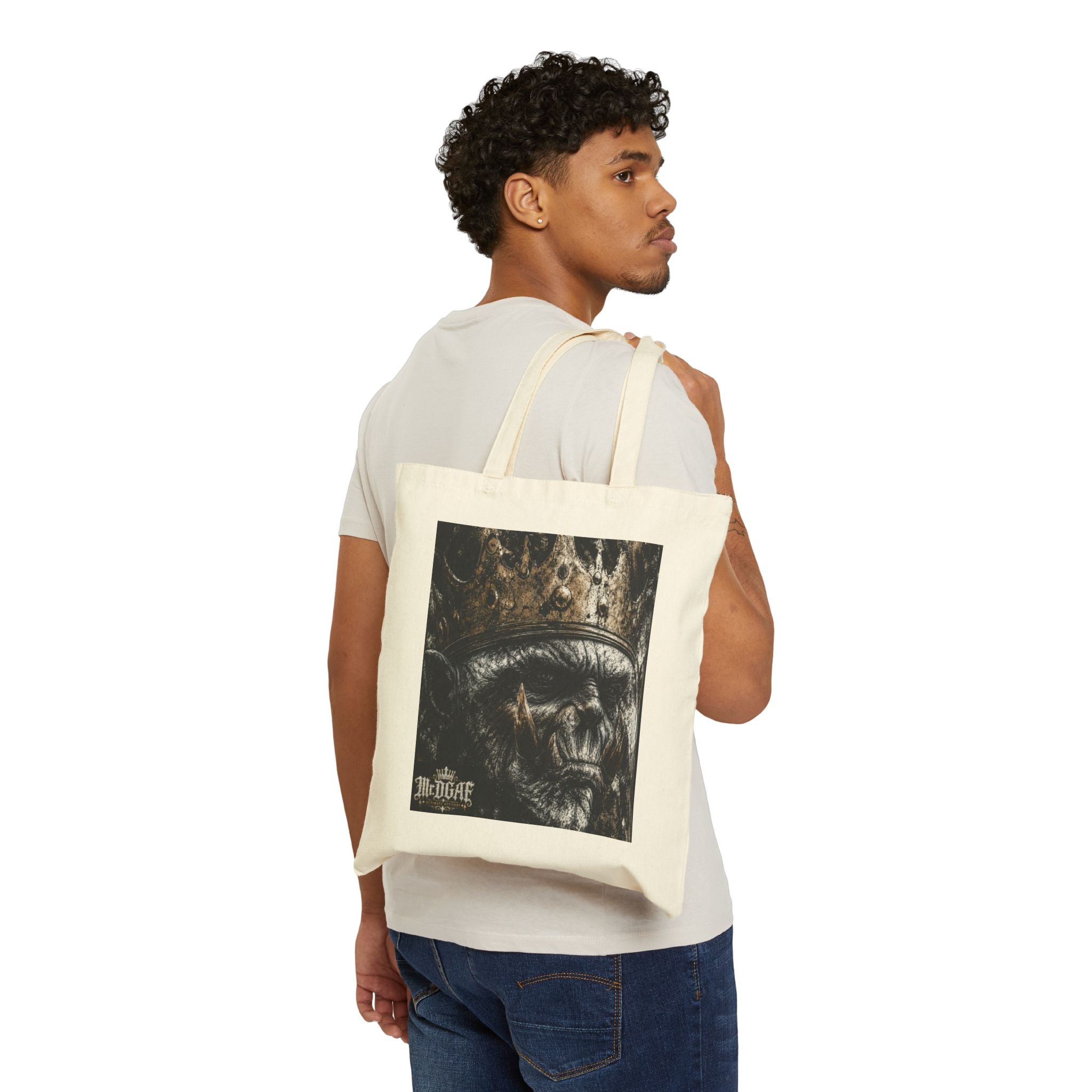 Skull King Tote Bag — Dark Vintage Crown Graphic Cotton Canvas Tote
