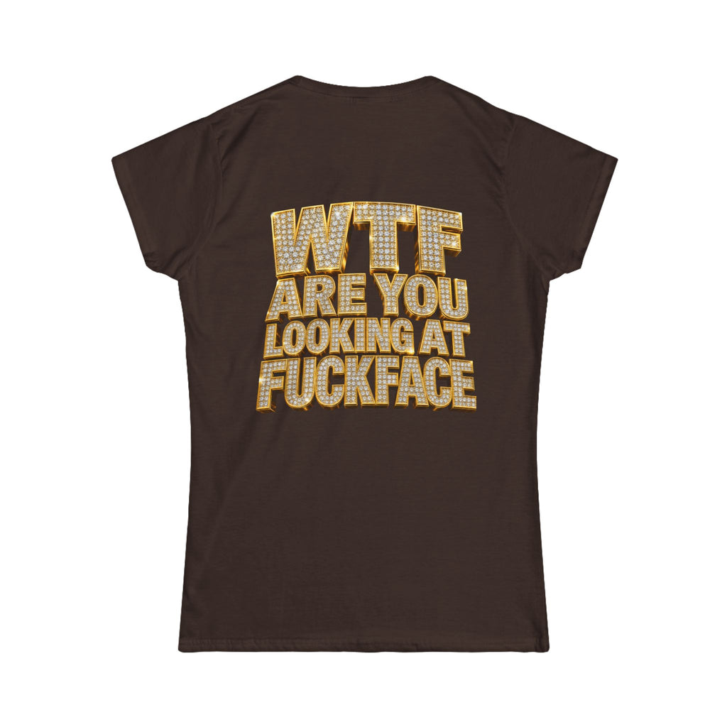 Women's Tee — 'Midgaf' Cartoon Front & Bold 'WTF Are You Looking At, Fuckface' Back