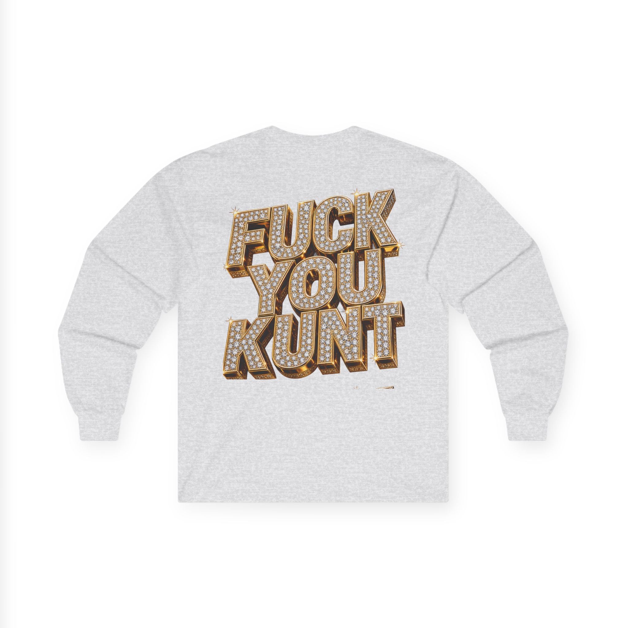 Long Sleeve Tee — Bold ‘DGAF’ Cat Graphic & Gold 3D Profanity Back
