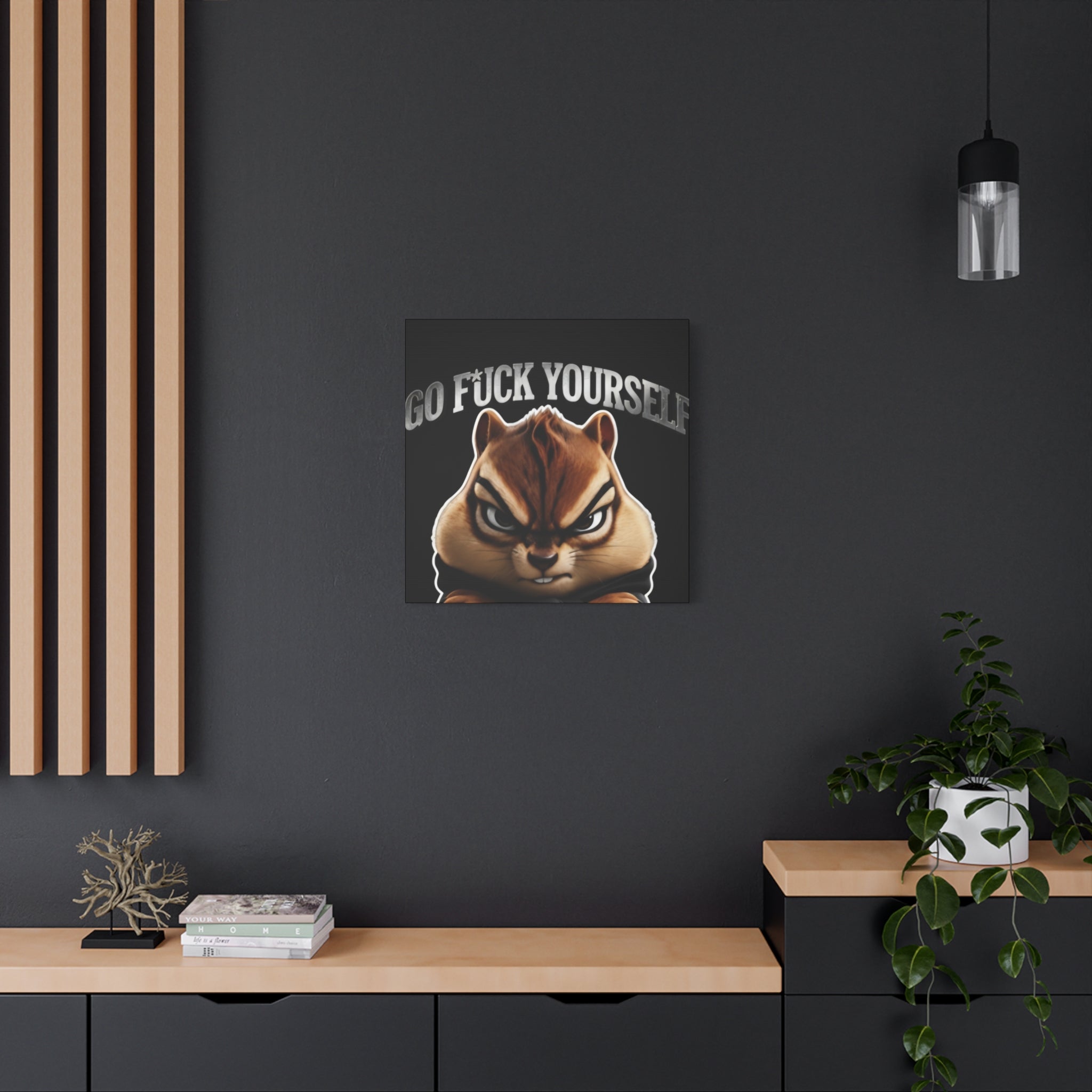 Edgy Chipmunk Canvas Print – "Go Fuck Yourself" Statement Wall Art