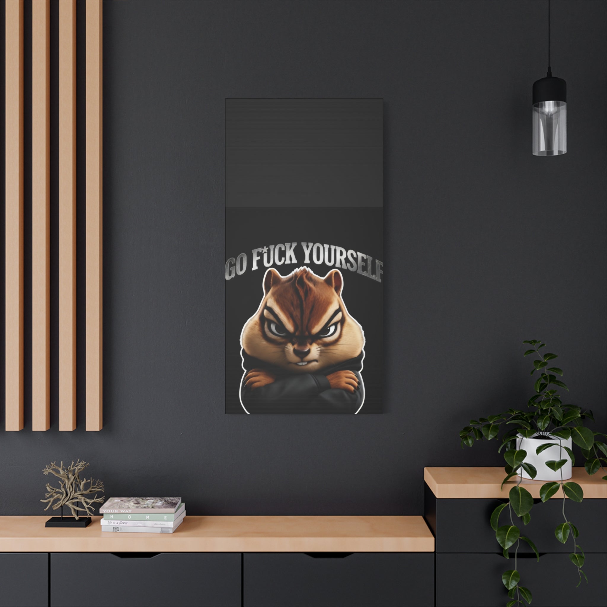 Edgy Chipmunk Canvas Print – "Go Fuck Yourself" Statement Wall Art
