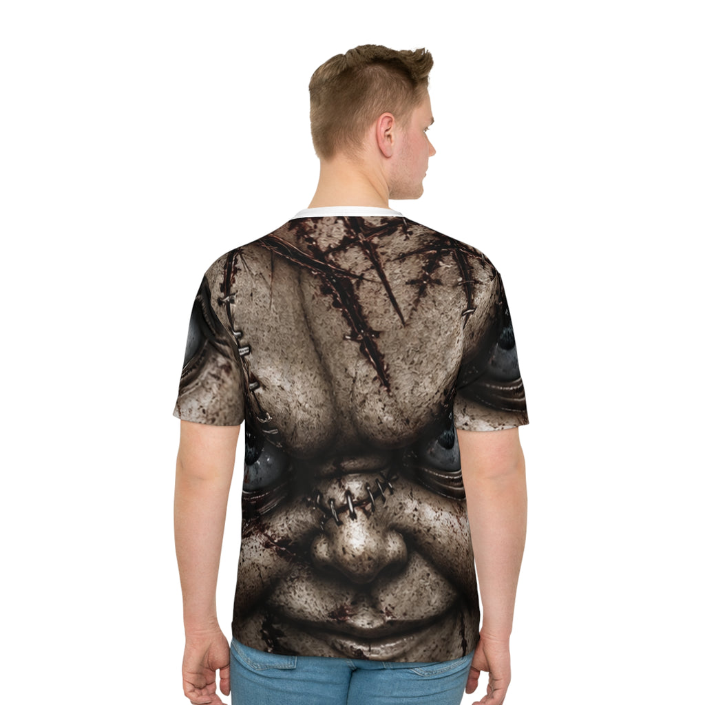 Men's Graphic T-Shirt — 'Mr. Dead' Creepy Doll Face All-Over Print