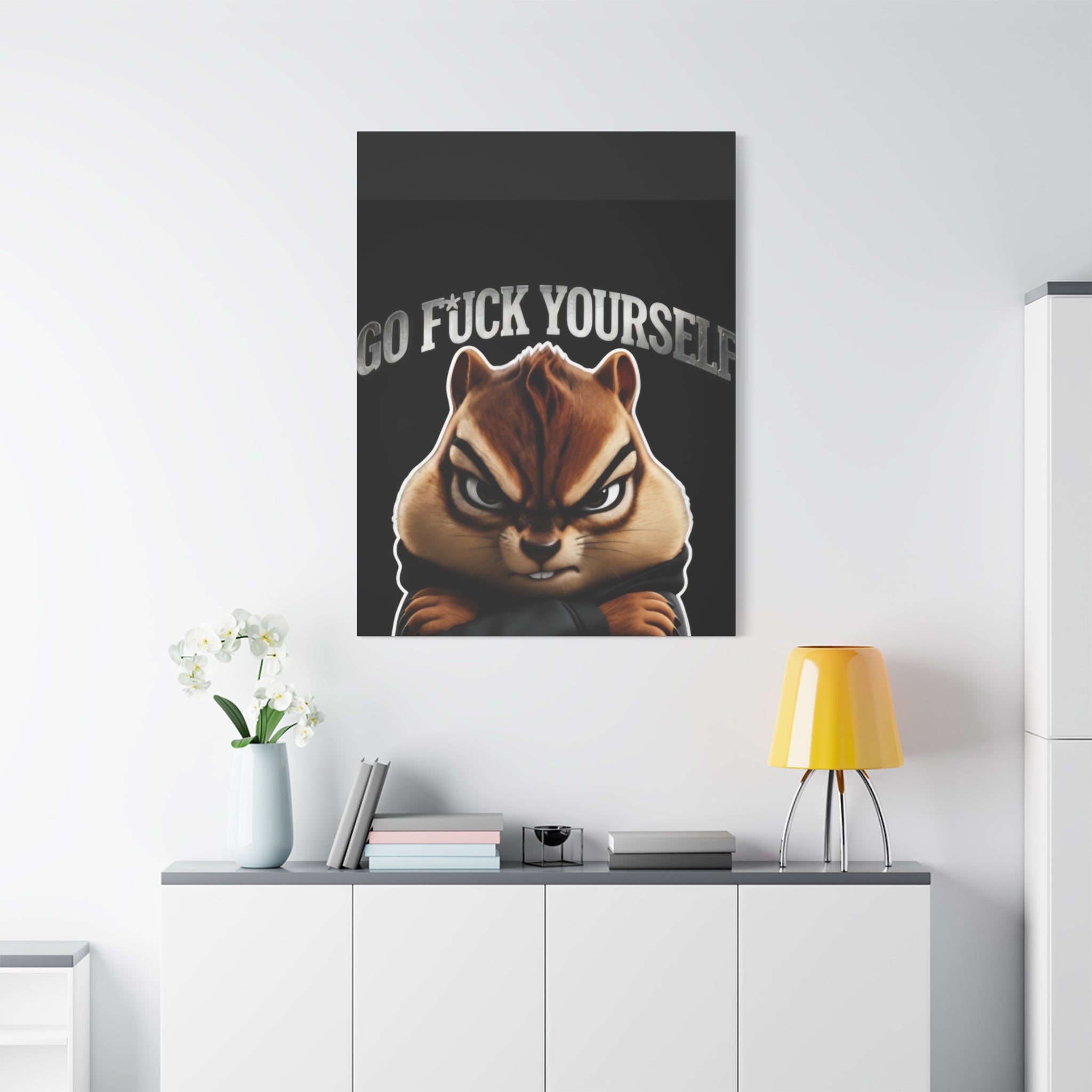 Edgy Chipmunk Canvas Print – "Go Fuck Yourself" Statement Wall Art
