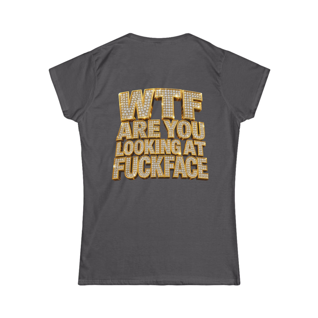 Women's Tee — 'Midgaf' Cartoon Front & Bold 'WTF Are You Looking At, Fuckface' Back