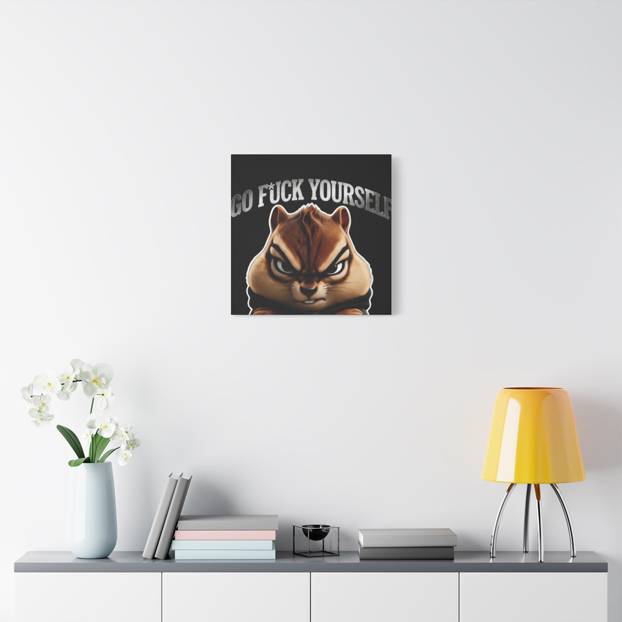 Edgy Chipmunk Canvas Print – "Go Fuck Yourself" Statement Wall Art