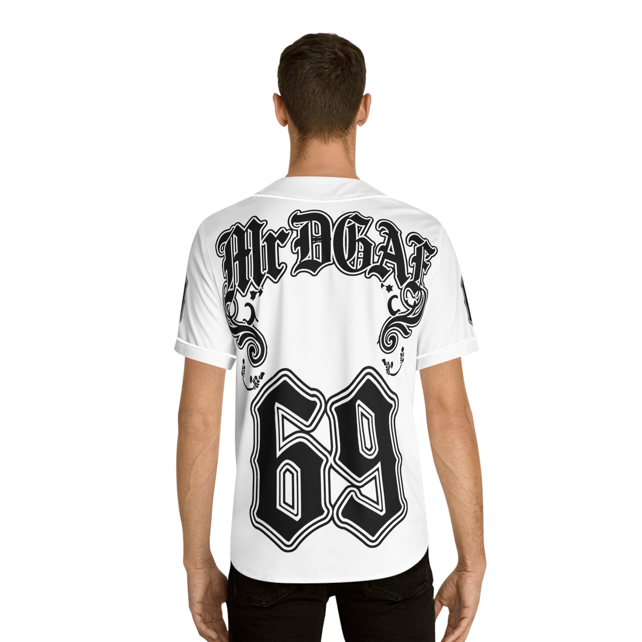MrDGAF 69 Baseball Jersey — Vintage Gothic Numbered Men’s Sports Tee