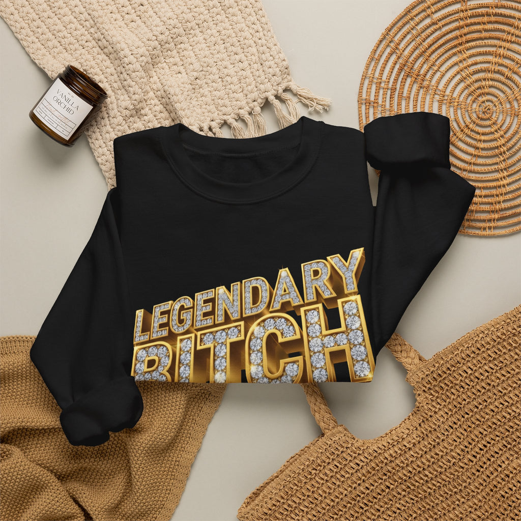 Legendary Bitch Graphic Sweatshirt – Bold Rhinestone-Style Crewneck for Women