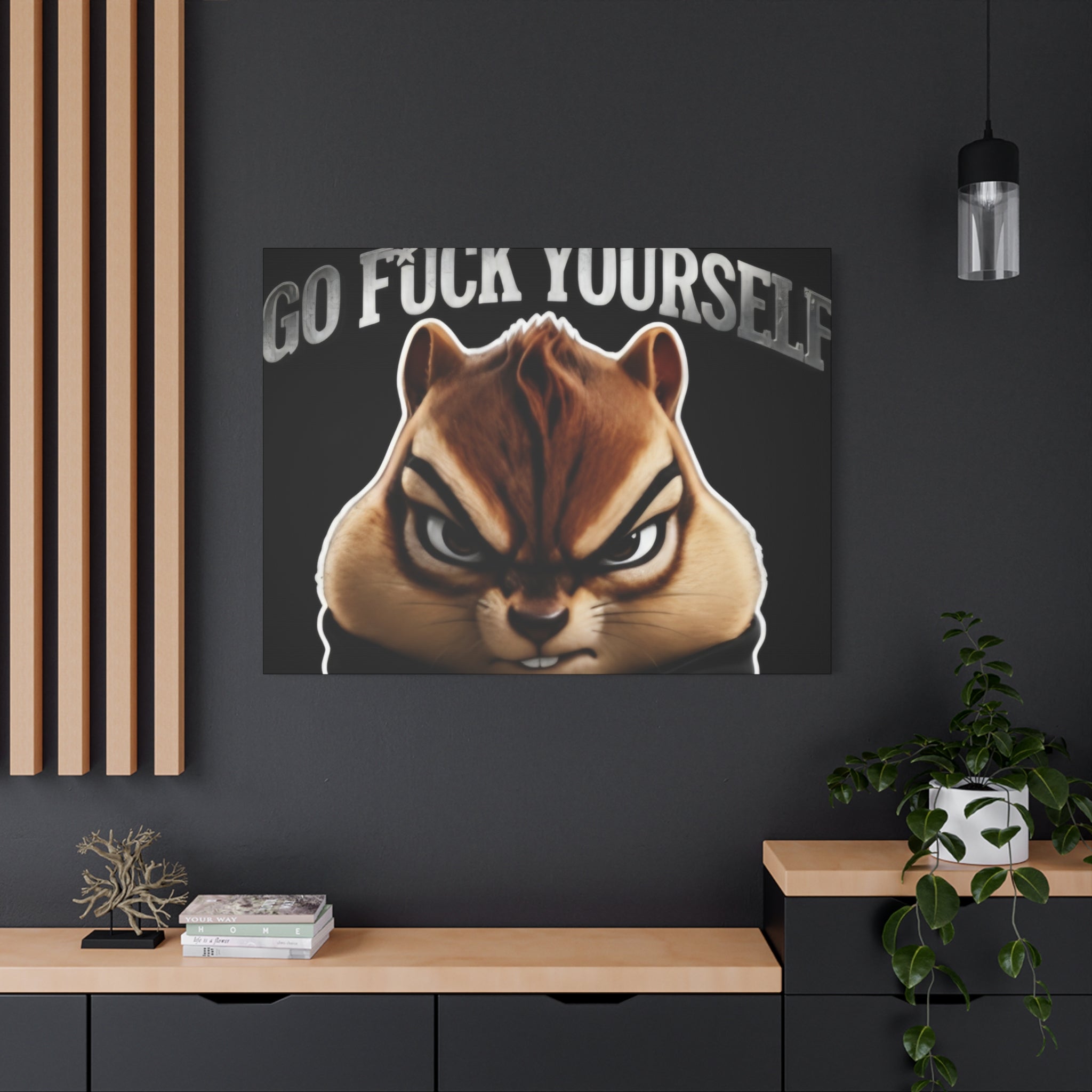Edgy Chipmunk Canvas Print – "Go Fuck Yourself" Statement Wall Art