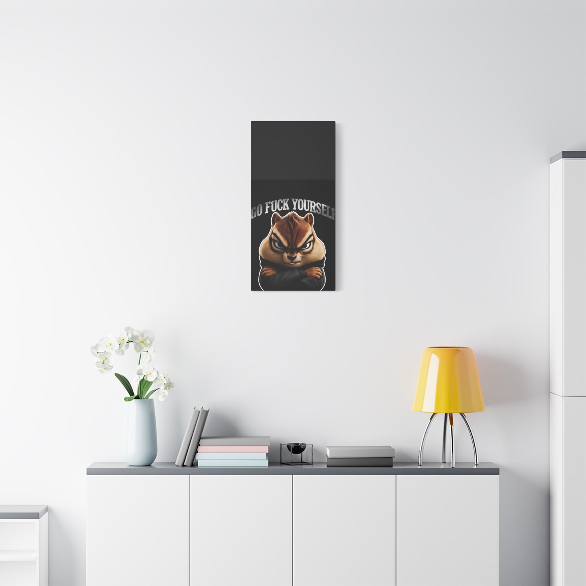 Edgy Chipmunk Canvas Print – "Go Fuck Yourself" Statement Wall Art