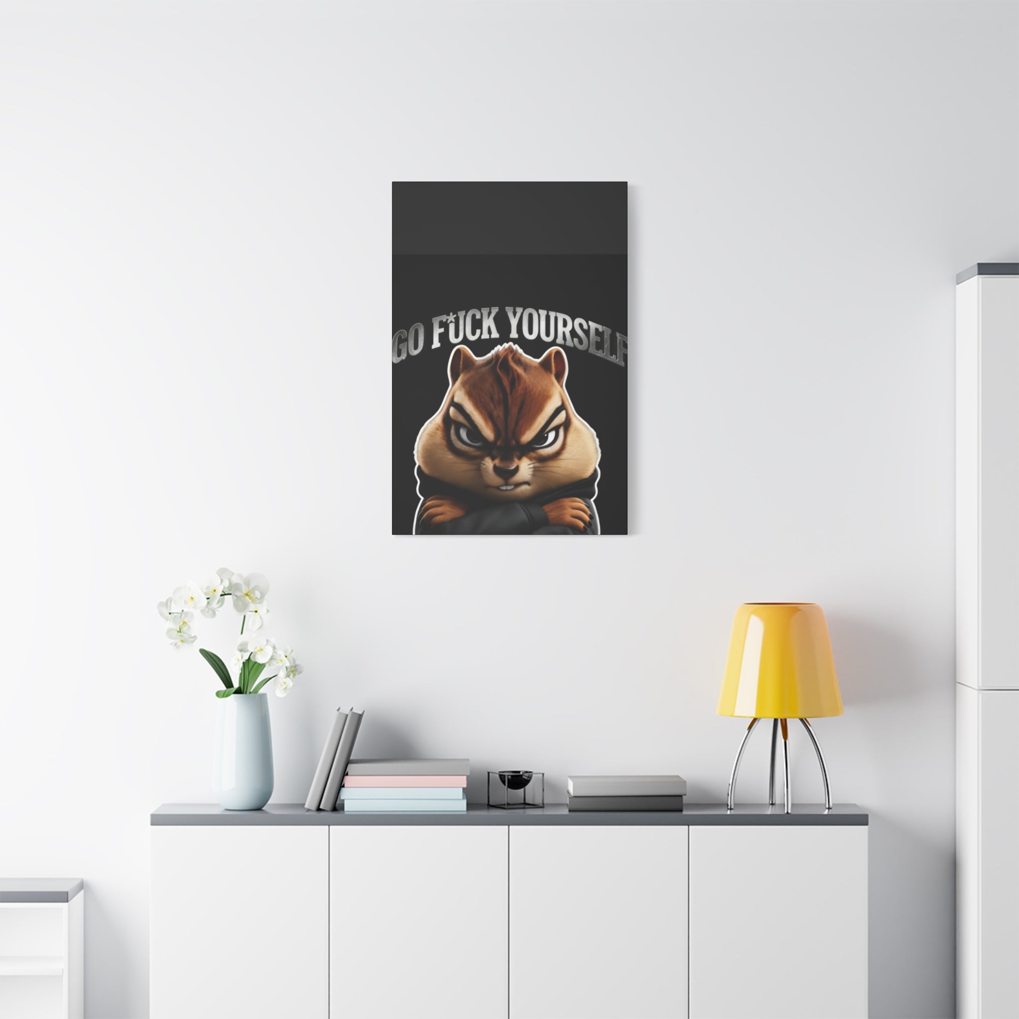 Edgy Chipmunk Canvas Print – "Go Fuck Yourself" Statement Wall Art