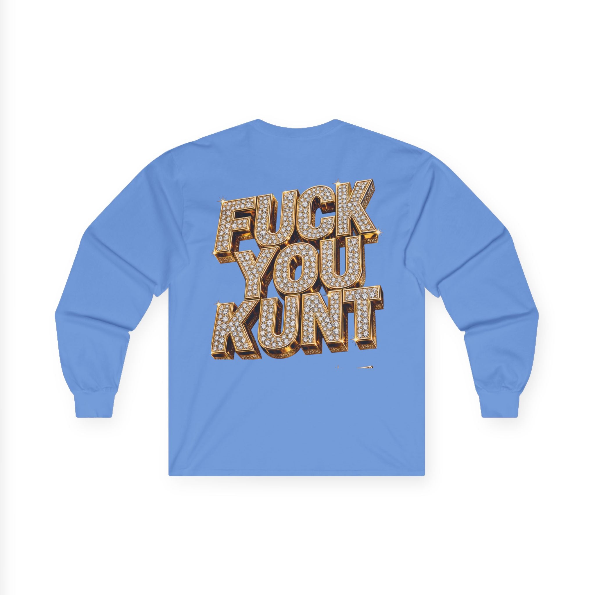 Long Sleeve Tee — Bold ‘DGAF’ Cat Graphic & Gold 3D Profanity Back