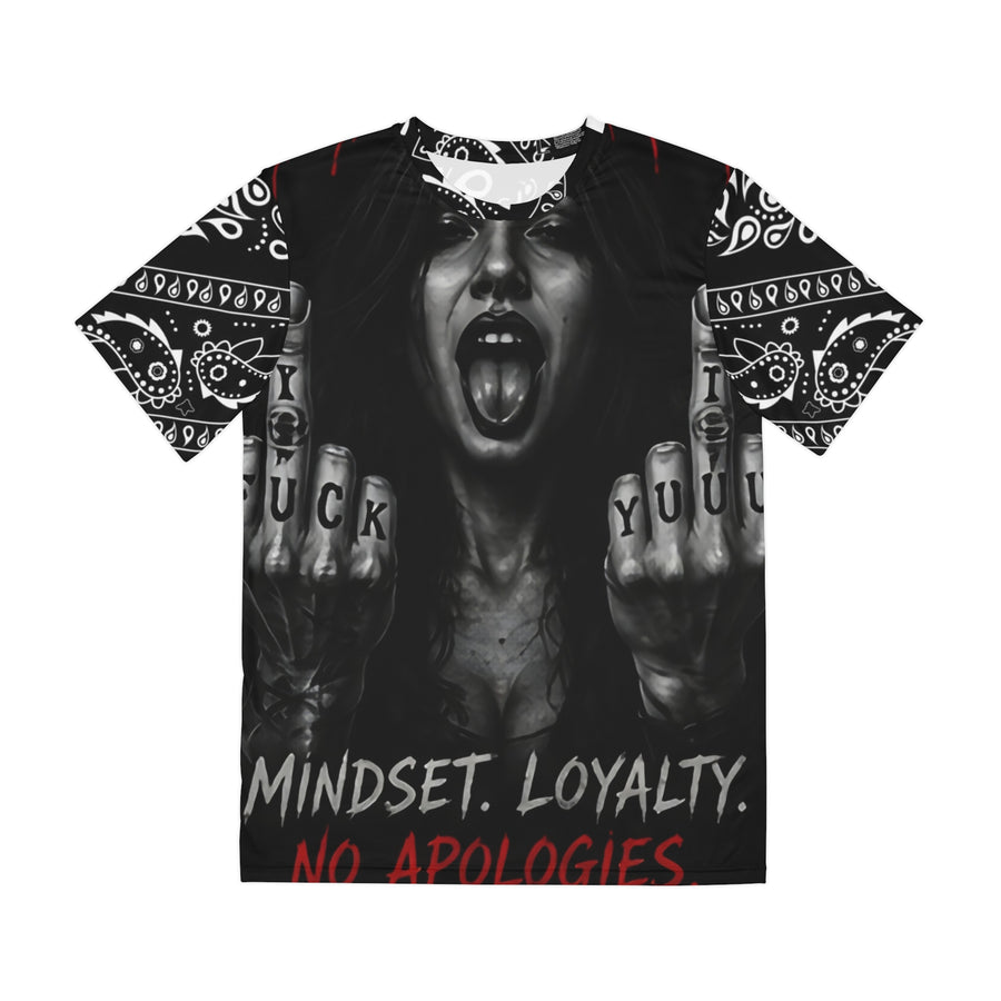 Men's Graphic Tee — "Mindset. Loyalty. No Apologies." Bandana Back Print - mrdgaf.shop