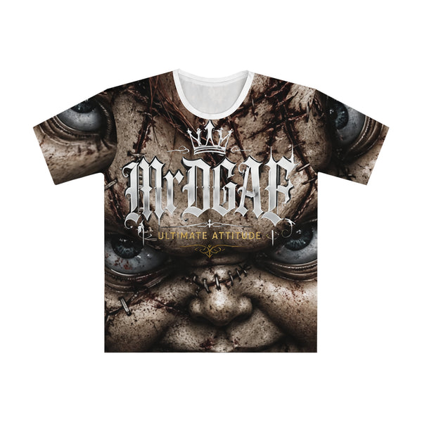 Men's Graphic T-Shirt — 'Mr. Dead' Creepy Doll Face All-Over Print - mrdgaf.shop
