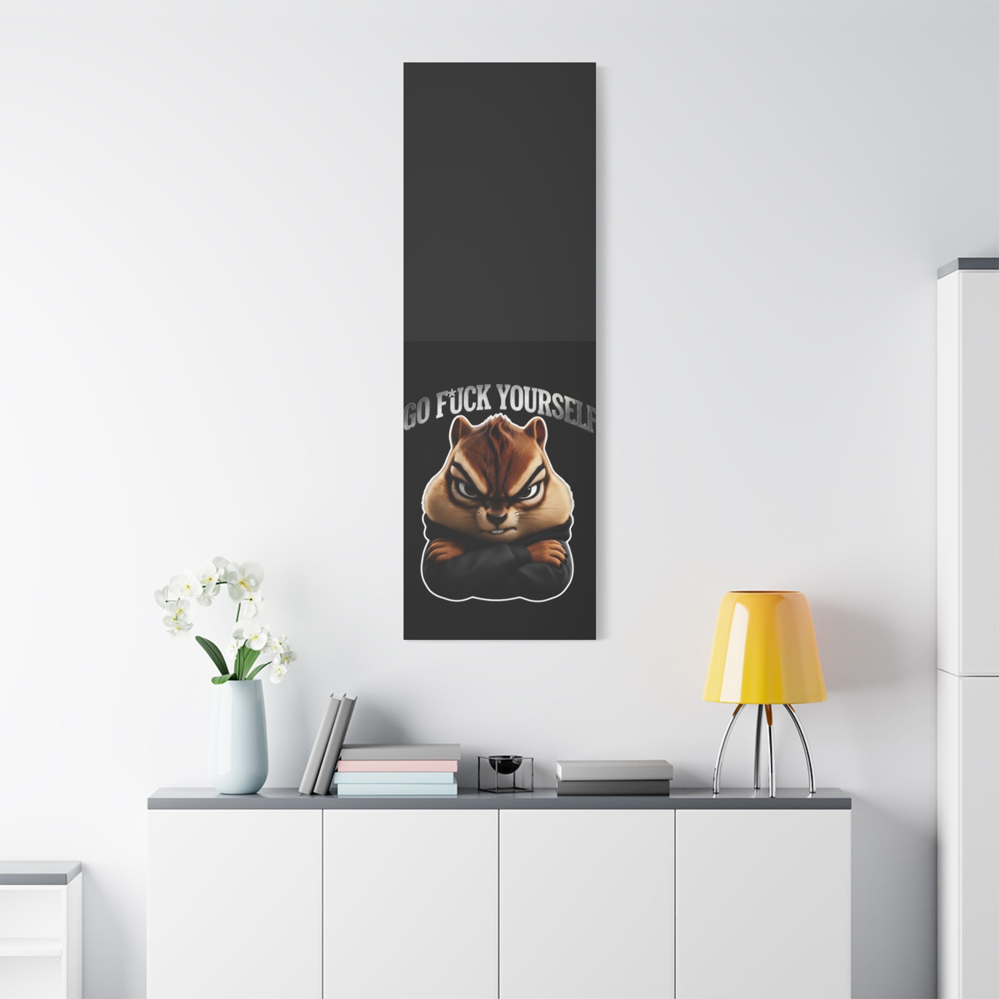 Edgy Chipmunk Canvas Print – "Go Fuck Yourself" Statement Wall Art