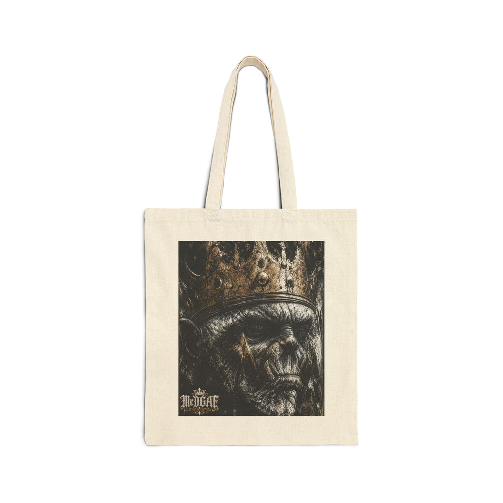Skull King Tote Bag — Dark Vintage Crown Graphic Cotton Canvas Tote