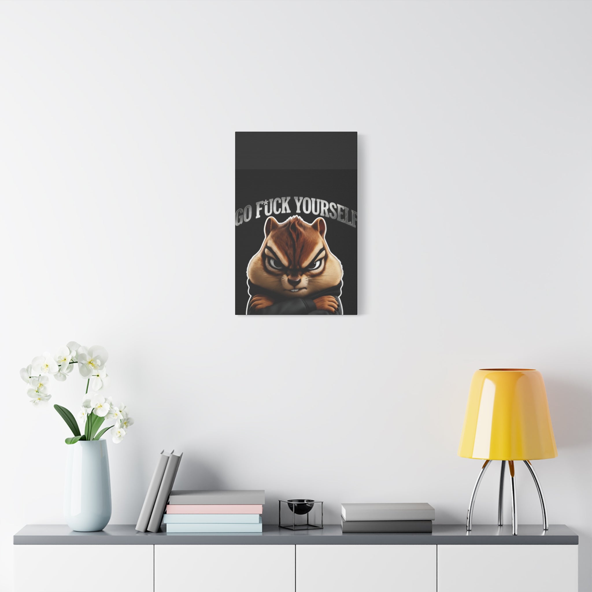 Edgy Chipmunk Canvas Print – "Go Fuck Yourself" Statement Wall Art