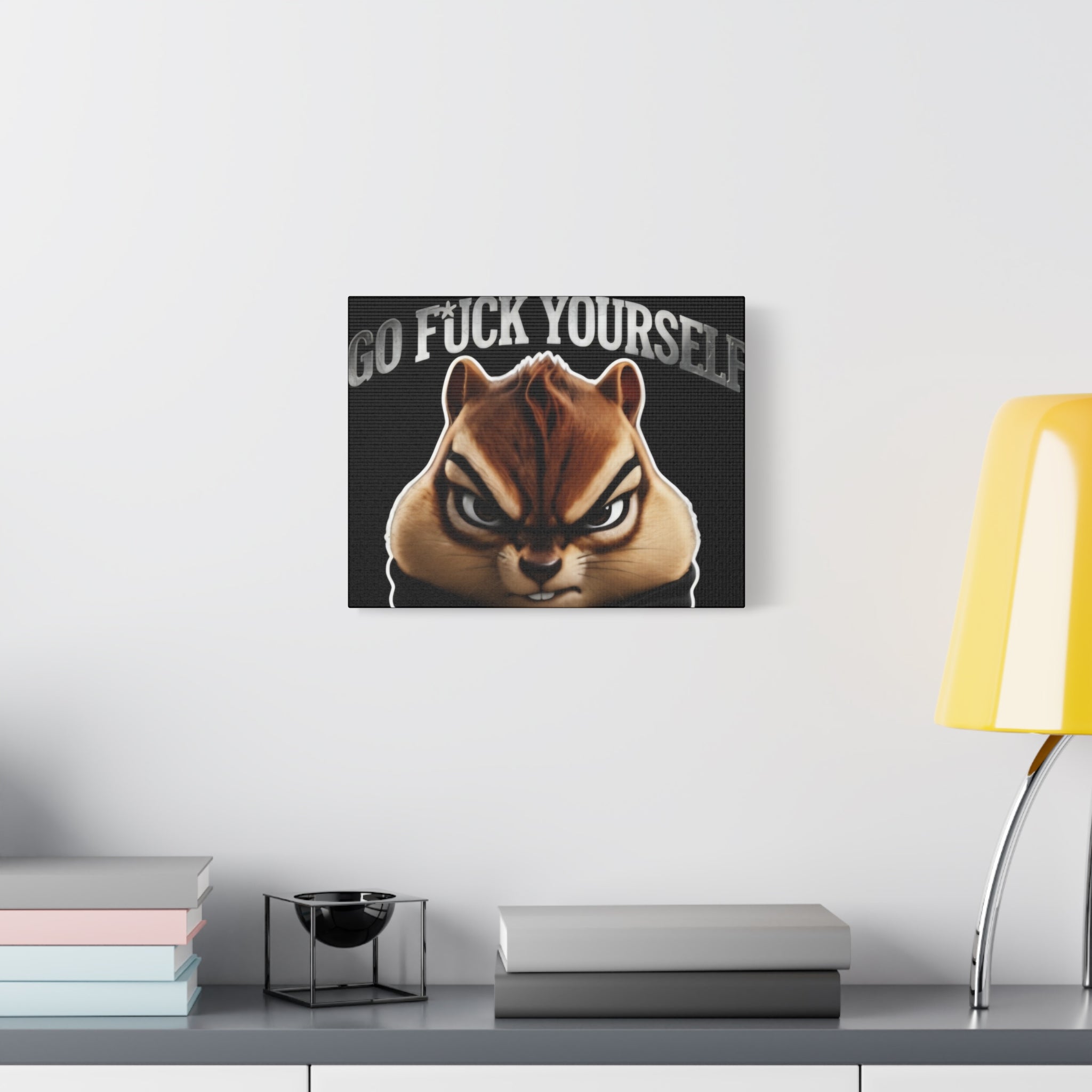 Edgy Chipmunk Canvas Print – "Go Fuck Yourself" Statement Wall Art