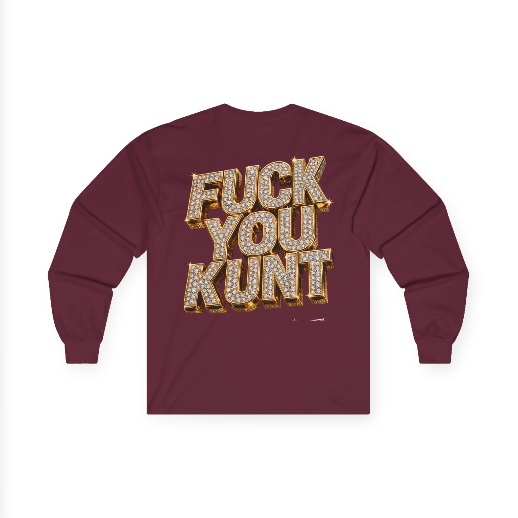 Long Sleeve Tee — Bold ‘DGAF’ Cat Graphic & Gold 3D Profanity Back