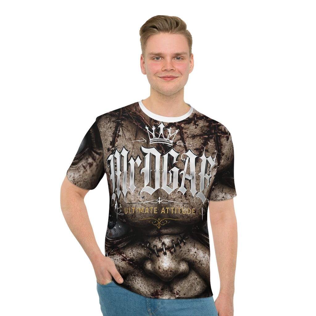 Men's Graphic T-Shirt — 'Mr. Dead' Creepy Doll Face All-Over Print
