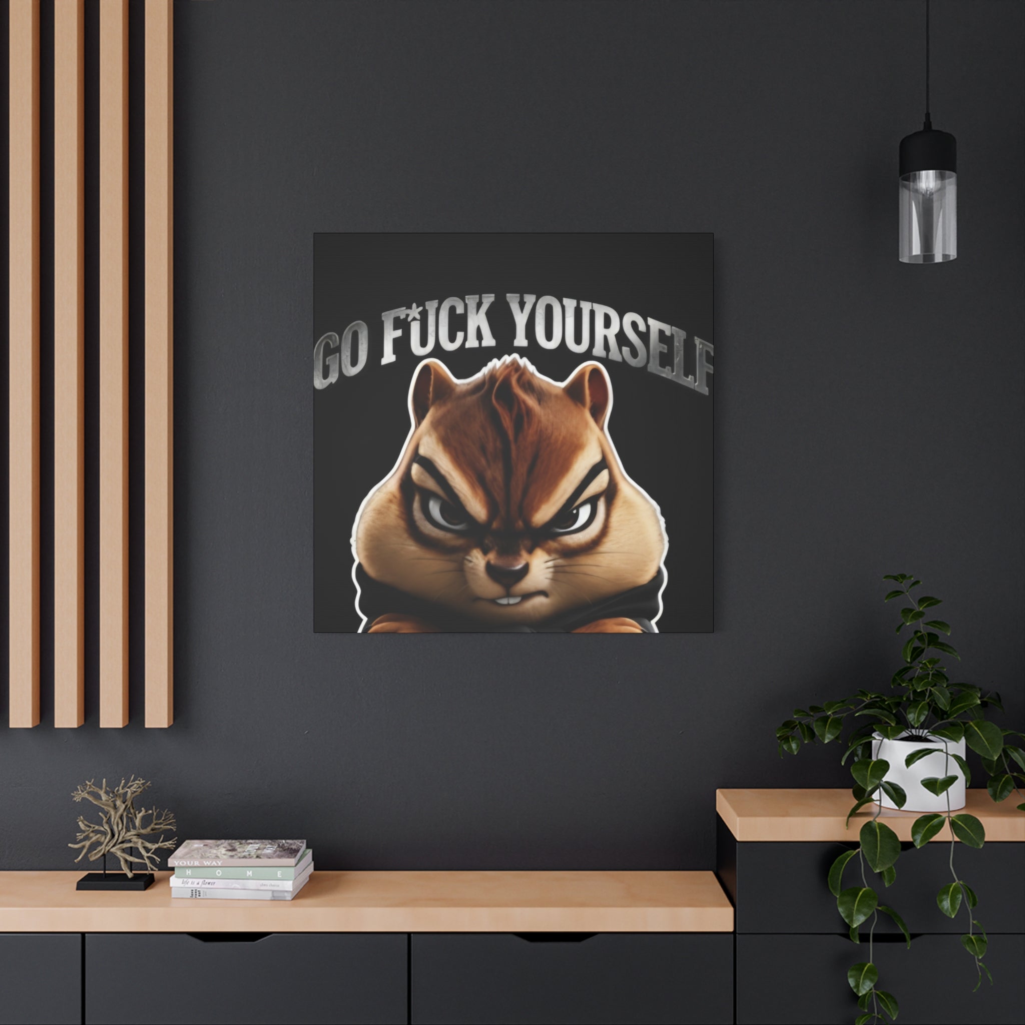 Edgy Chipmunk Canvas Print – "Go Fuck Yourself" Statement Wall Art