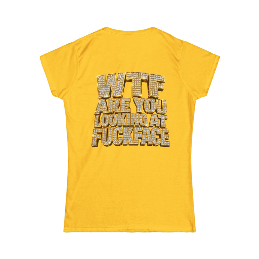 Women's Tee — 'Midgaf' Cartoon Front & Bold 'WTF Are You Looking At, Fuckface' Back