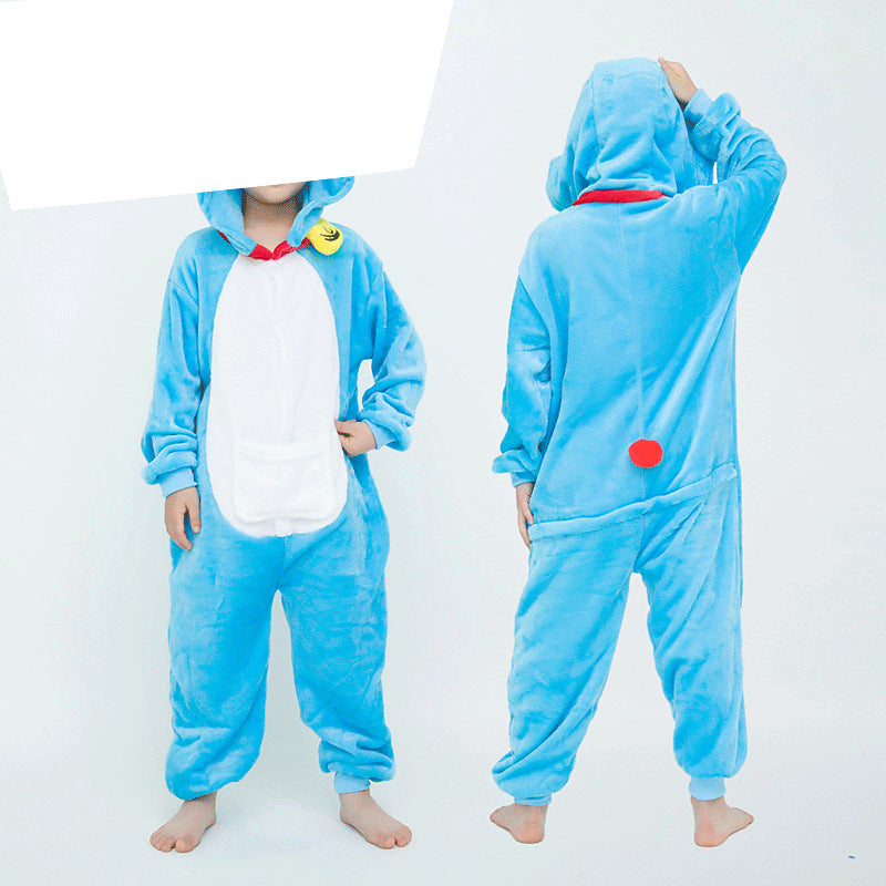 Mixed batch autumn and winter flannel children's cartoon conjoined animal pajamas Tigger home clothes too long thick wholesale