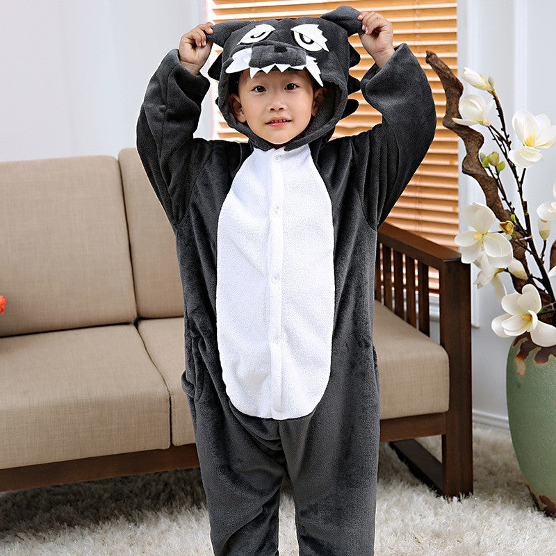 Mixed batch autumn and winter flannel children's cartoon conjoined animal pajamas Tigger home clothes too long thick wholesale