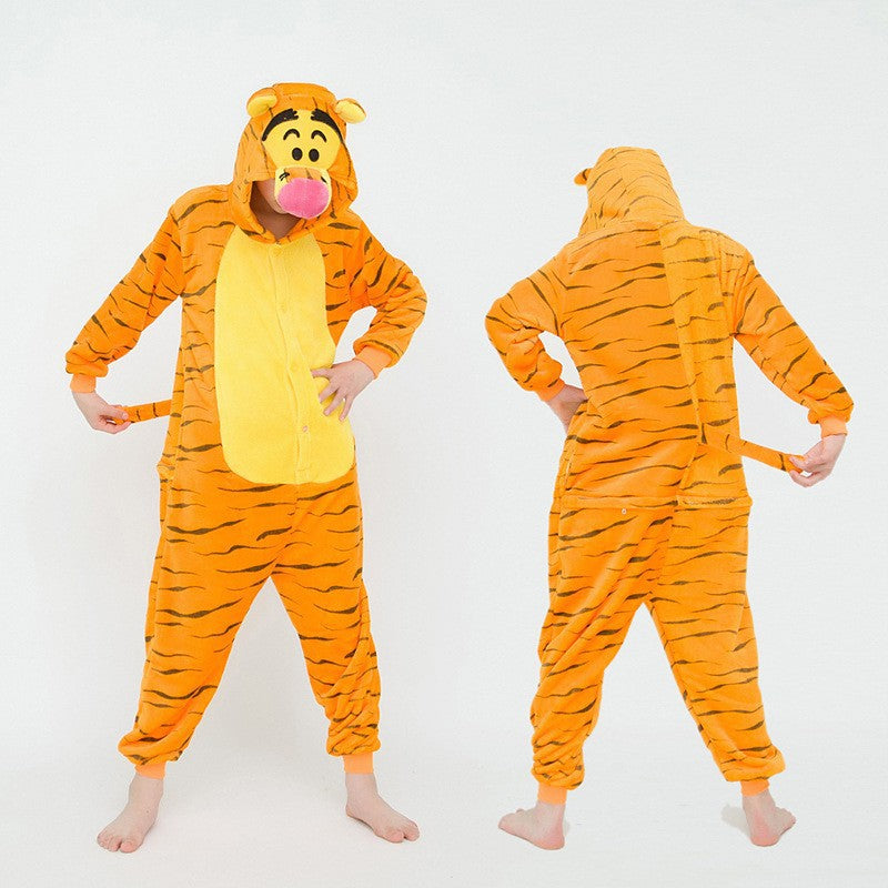 Mixed batch autumn and winter flannel children's cartoon conjoined animal pajamas Tigger home clothes too long thick wholesale