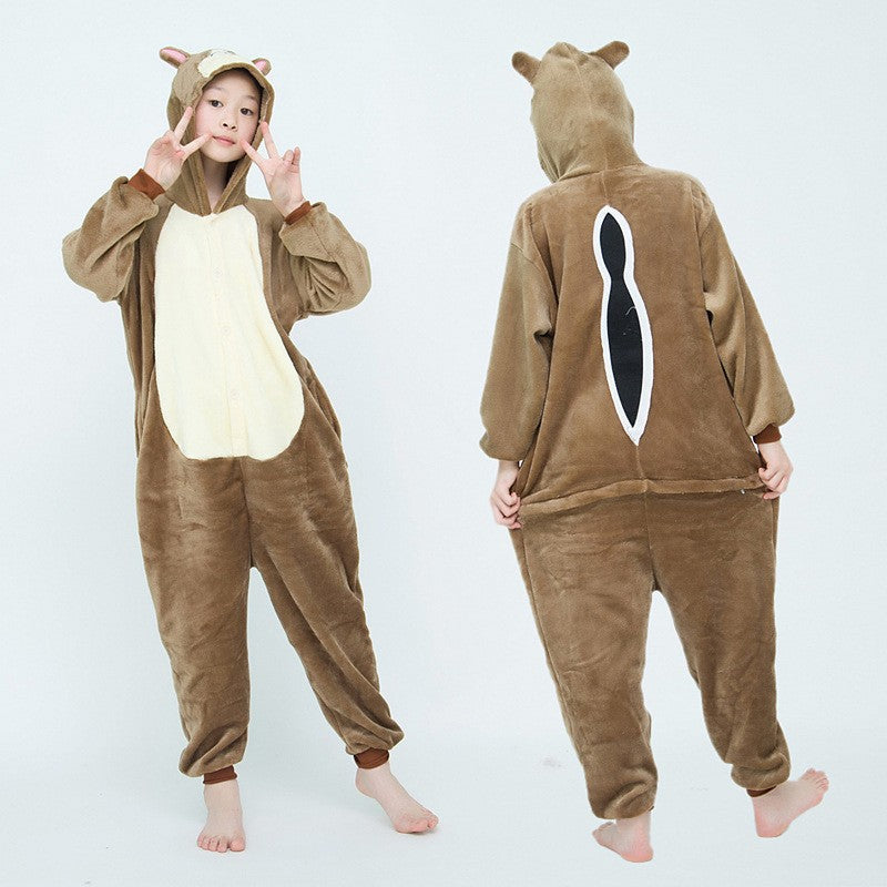 Mixed batch autumn and winter flannel children's cartoon conjoined animal pajamas Tigger home clothes too long thick wholesale