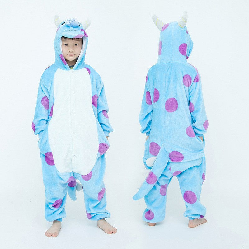 Mixed batch autumn and winter flannel children's cartoon conjoined animal pajamas Tigger home clothes too long thick wholesale